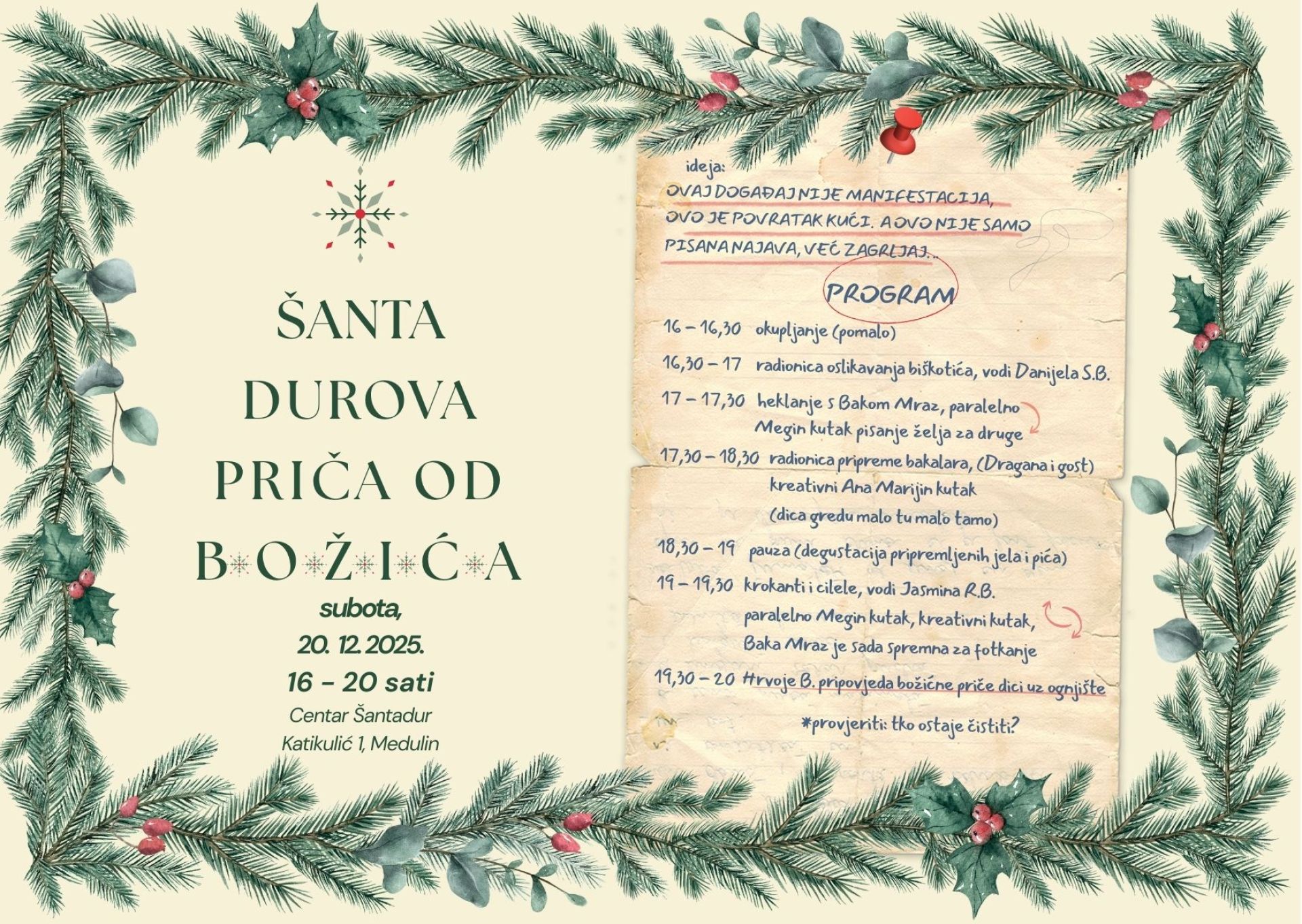 Šantadurova priča od Božića, novi događaj posvećen tradiciji i zajedništvu, ove subote, 20. prosinca 2025., u Medulinu 